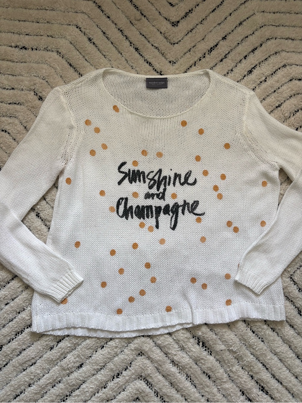 Wooden Ships White Knit Sweater with Gold Polka Dots M
